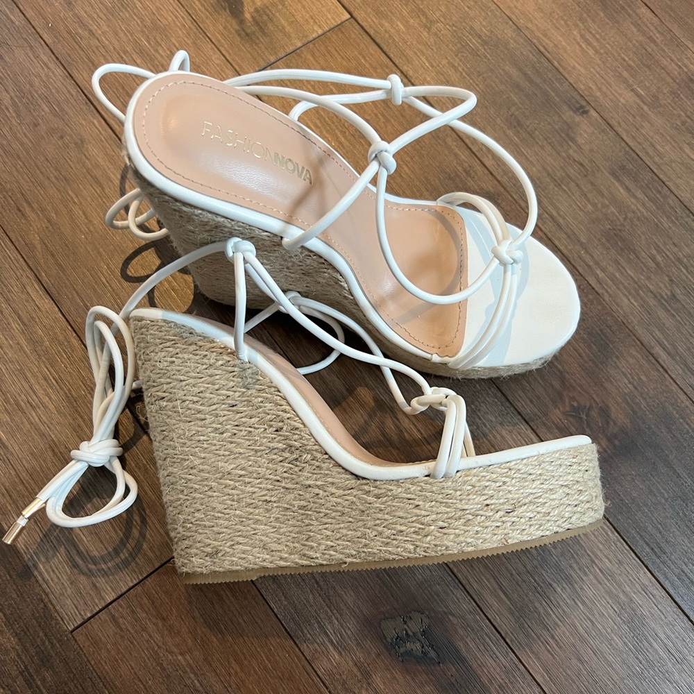 White Lace Up Wedge Sandals
